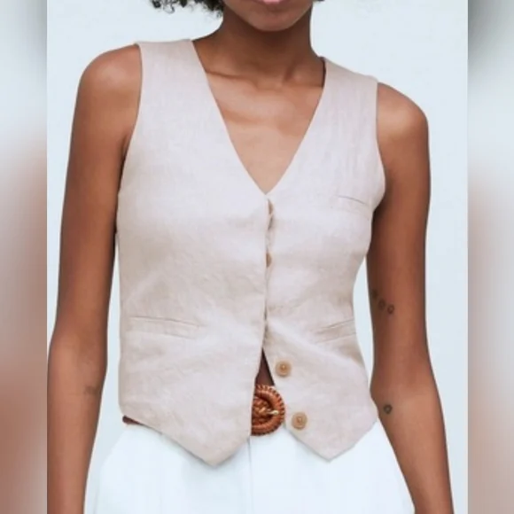 Madewell 100% Linen Vest In Cream/Natural Undyed - Picture 1 of 10